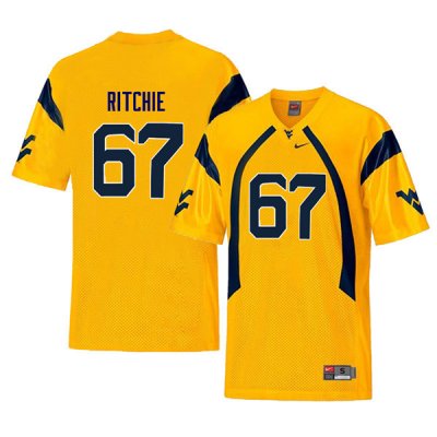 Men's West Virginia Mountaineers NCAA #67 Josh Ritchie Yellow Authentic Nike Throwback Stitched College Football Jersey UJ15R62AZ